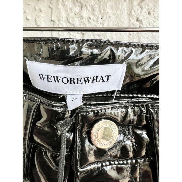NWT WeWoreWhat Patent PU Leather Ankle Flare Leg Pants Black Women's Size 24 - Picture 5 of 6
